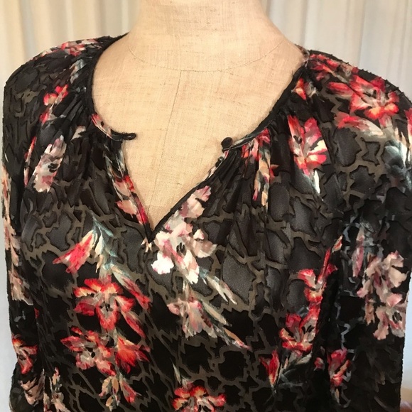 Rebecca Taylor Velvet Floral Burnout Blouse 0 Blk - Picture 12 of 16